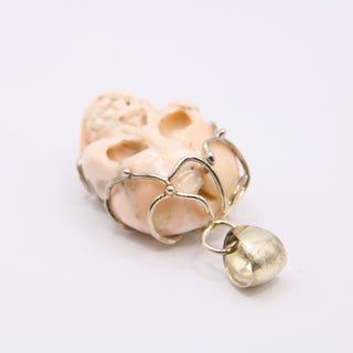 Teschio in Corallo Rosa Chiaro Naturale | Argento 925 Rodiato